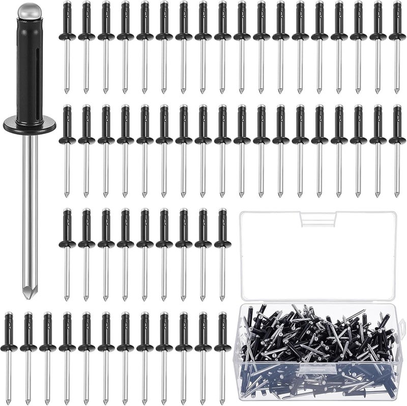 LEIFIDE 200 Pcs 3/16" X 1/2" Trifold Rivets Assortment Aluminum Tri Grip Exploding Pop Rivets Bulb Style for Kayak Marine Boat Buildings Containers(Black) - Image 1